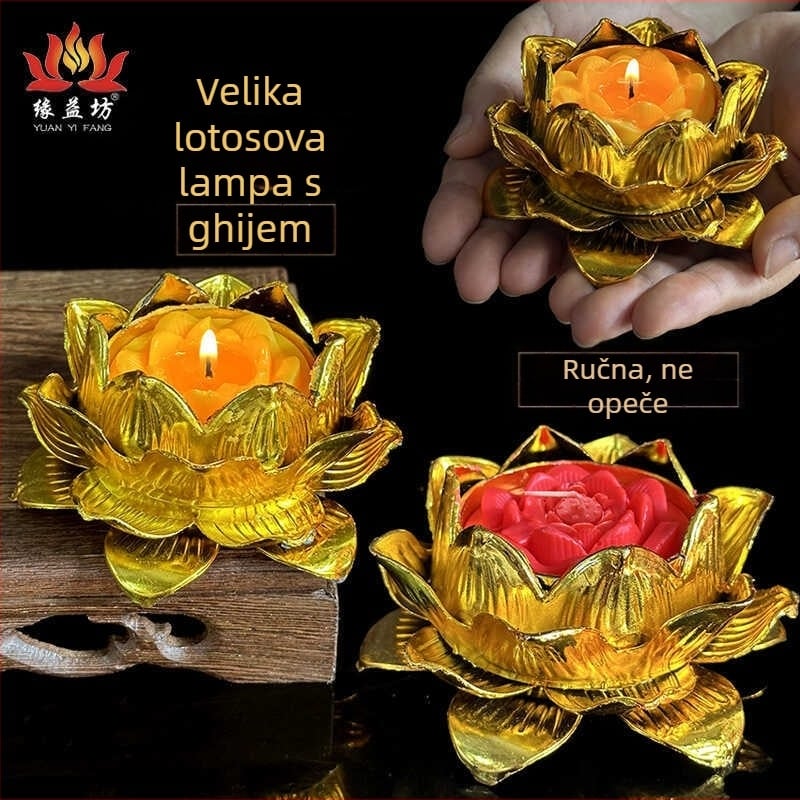 Rukom držana lotus lampa za Buddha ponudu, bezdimna svijeća od biljnog maslaca za kućnu upotrebu, lotus svijeća za ponude, ekološki prihvatljivo, za mjesec dana paljenja