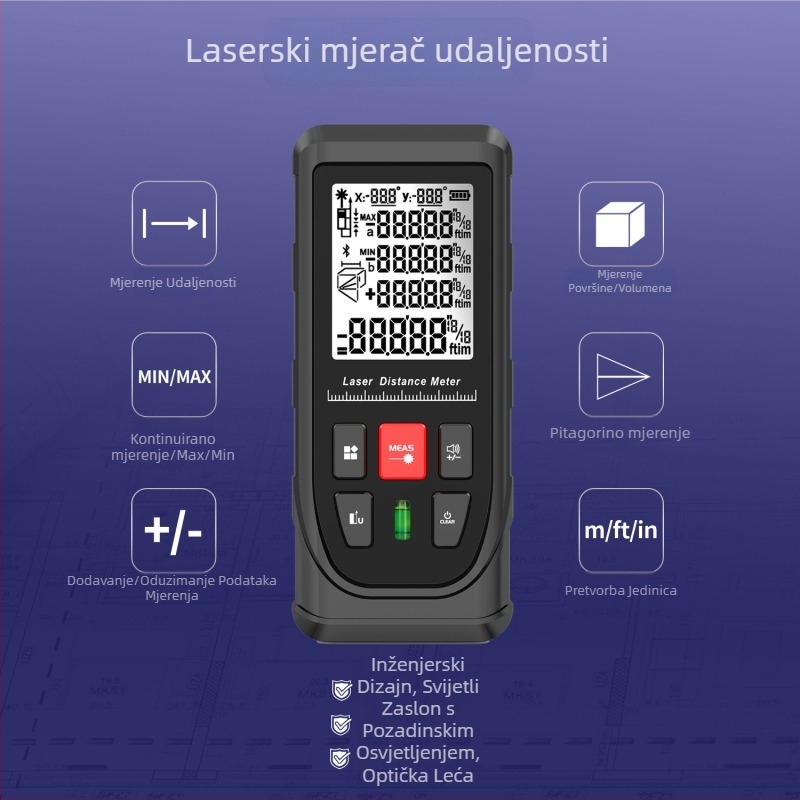 Hongyan Hy50c laserski mjerač udaljenosti za interijer – ručni infracrveni mjerni uređaj s prednjim i stražnjim referentnim točkama