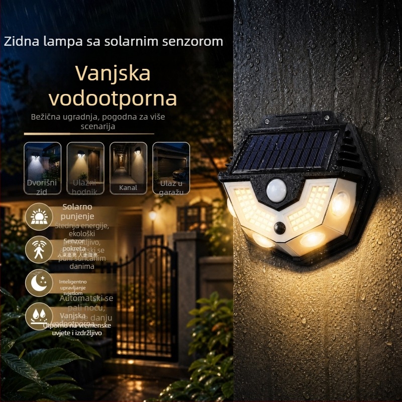 Solarna LED zidna svjetiljka sa senzorom pokreta za vanjsku upotrebu, lampica s klipsom za vrt i ogradu