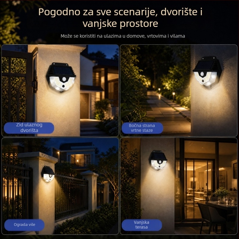 Solarna LED zidna svjetiljka sa senzorom pokreta za vanjsku upotrebu, lampica s klipsom za vrt i ogradu