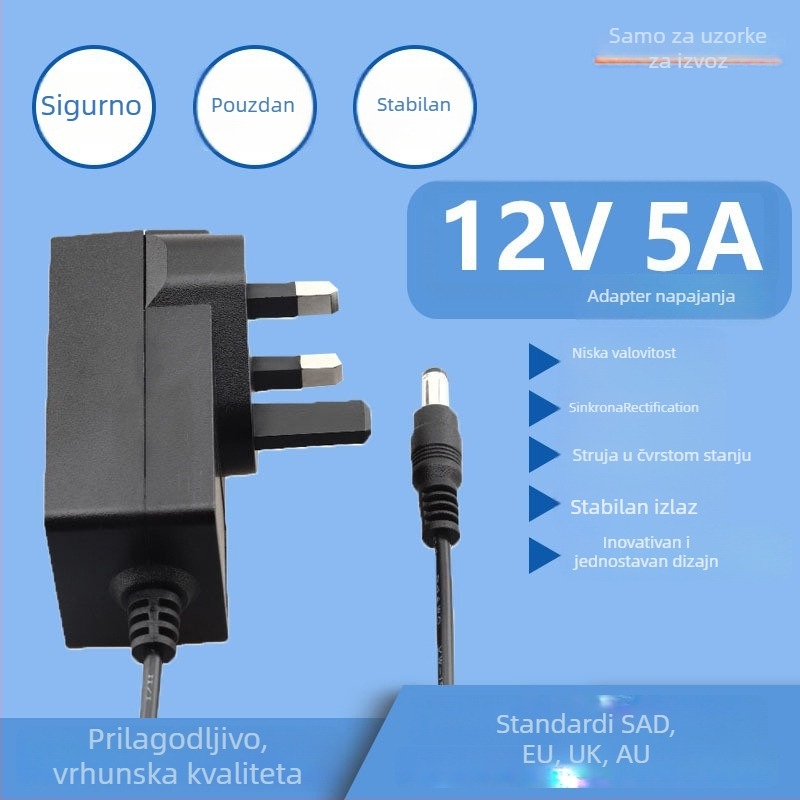 Napajanje s UK-standardom, 12V 5A, 60W, za LED trake i uređaje za ljepotu, zidni utikač