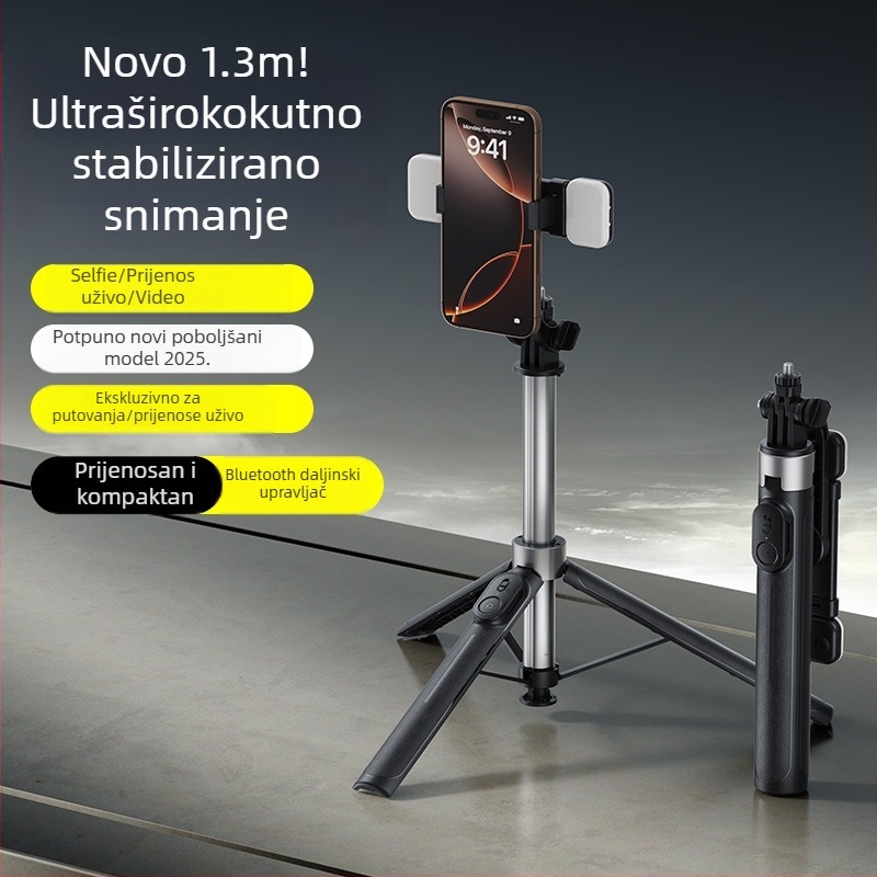 Selfie štap duljine 1,33 m, X2, Bluetooth integrirano držalo za telefon na teleskopskom stativu s ugrađenom rasvjetom
