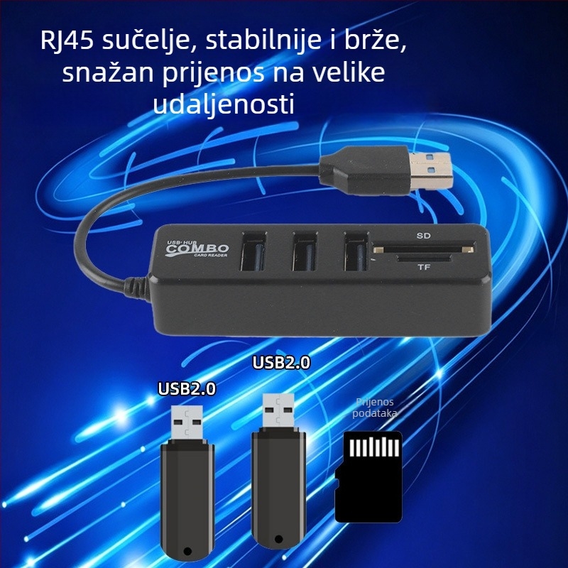 USB 2.0 hub s čitačem kartica TF/SD, proširenje za laptop