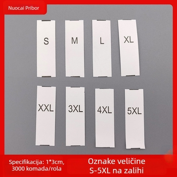 Oznaka veličine odjeće od sintetičke trake s ispisanom oznakom XS-8XL