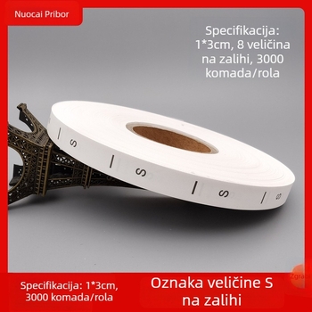 Oznaka veličine odjeće od sintetičke trake s ispisanom oznakom XS-8XL