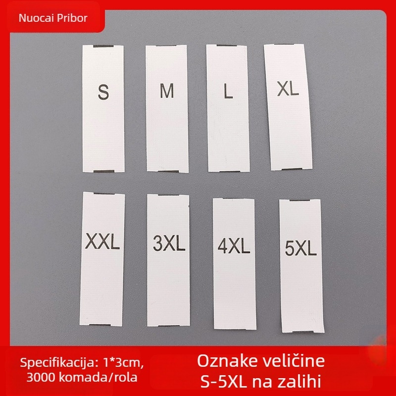 Oznaka veličine odjeće od sintetičke trake s ispisanom oznakom XS-8XL