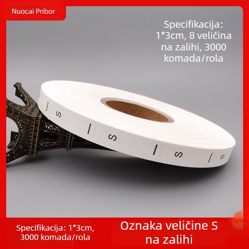 Oznaka veličine odjeće od sintetičke trake s ispisanom oznakom XS-8XL