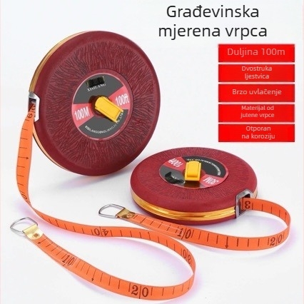 Mjerna vrpca od tkanine i vlakana, 100 m, za teren i inženjering