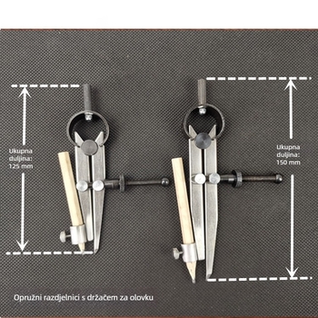 Etui za olovku i set mjernih alata s plosnim nogama: marking gauge, scriber, spacing gauge, compass, dividing gauge