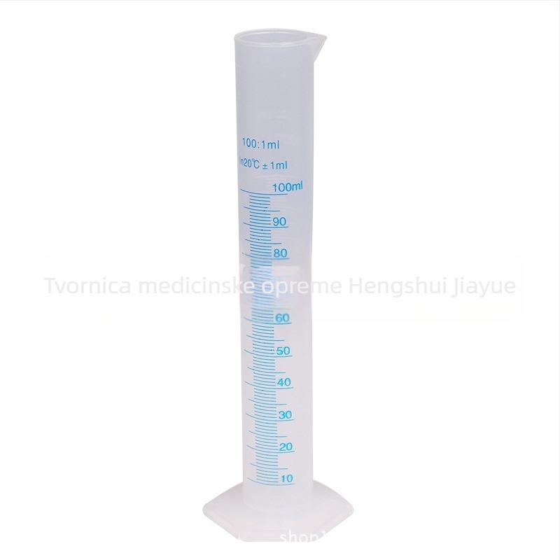 Plastični graduirani cilindar s plavom linijom, skala, 10–1000 ml