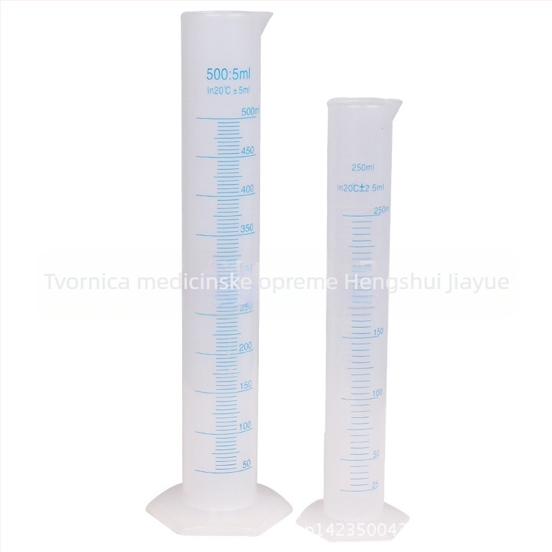 Plastični graduirani cilindar s plavom linijom, skala, 10–1000 ml