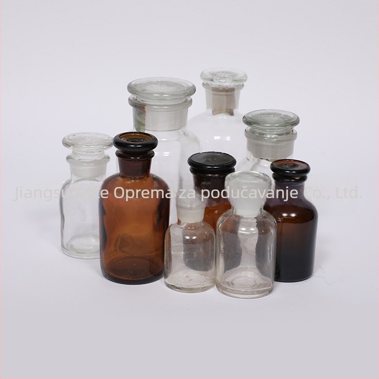 Staklena boca s uskim grlom, prozirna, bijeli i smeđi poklopac, zapremine 60 ml, 125 ml, 250 ml, 500 ml, 1000 ml