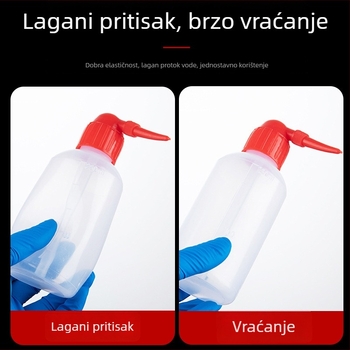 Prilagodljiva plastična boca za pranje u laboratoriju s crvenim poklopcem, 250 ml i 1000 ml, zakrivljenim otvorom i oštrim vrhom, PE