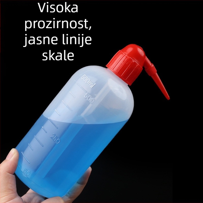 Prilagodljiva plastična boca za pranje u laboratoriju s crvenim poklopcem, 250 ml i 1000 ml, zakrivljenim otvorom i oštrim vrhom, PE