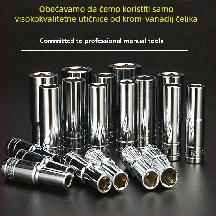 Set produženih utičnica od 1/2 inča, krom-vanadij čelik, šesterokutne glave za električni odvijač