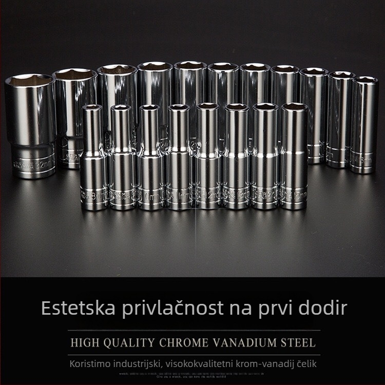 Set produženih utičnica od 1/2 inča, krom-vanadij čelik, šesterokutne glave za električni odvijač