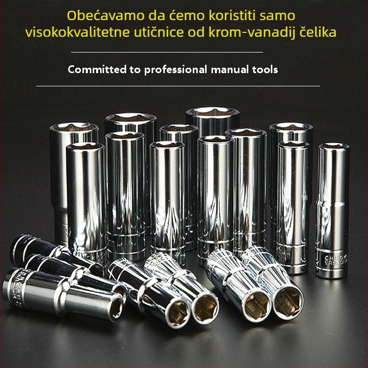 Set produženih utičnica od 1/2 inča, krom-vanadij čelik, šesterokutne glave za električni odvijač