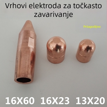 Glava elektroda za otporno zavarivanje, legura bakra krom-zirkonij, dimenzije 16×60, 16×23, 13×20, oštra, okrugla i tipa R
