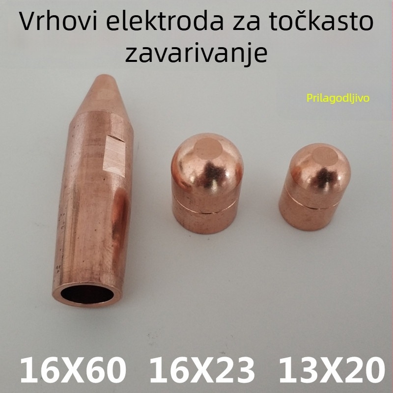 Glava elektroda za otporno zavarivanje, legura bakra krom-zirkonij, dimenzije 16×60, 16×23, 13×20, oštra, okrugla i tipa R
