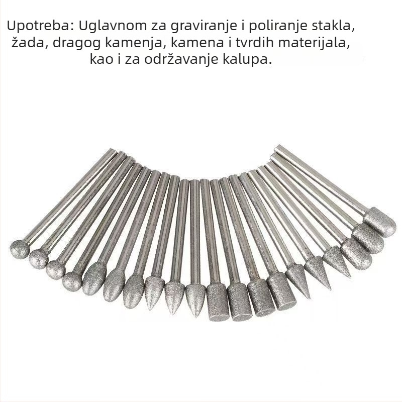 Set od 20 dijamantnih glava za brušenje sa šasijom promjera 3 mm za poliranje i graviranje jade i dragog kamenja – Pribor za električne alate