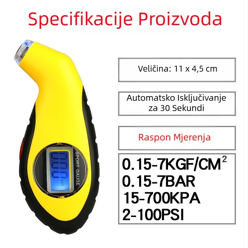 Automobilski mjerač tlaka guma sa digitalnim prikazom, višenamjenski, kompaktan, otporan na eksploziju, visoke preciznosti mjerenja tlaka zraka