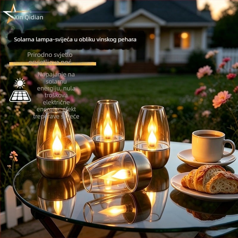 Solarne LED svijeće za vanjsku upotrebu, vodootporno vrtno rasvjetno krajolje, ambientno svjetlo od nehrđajućeg čelika u obliku čaše za vino