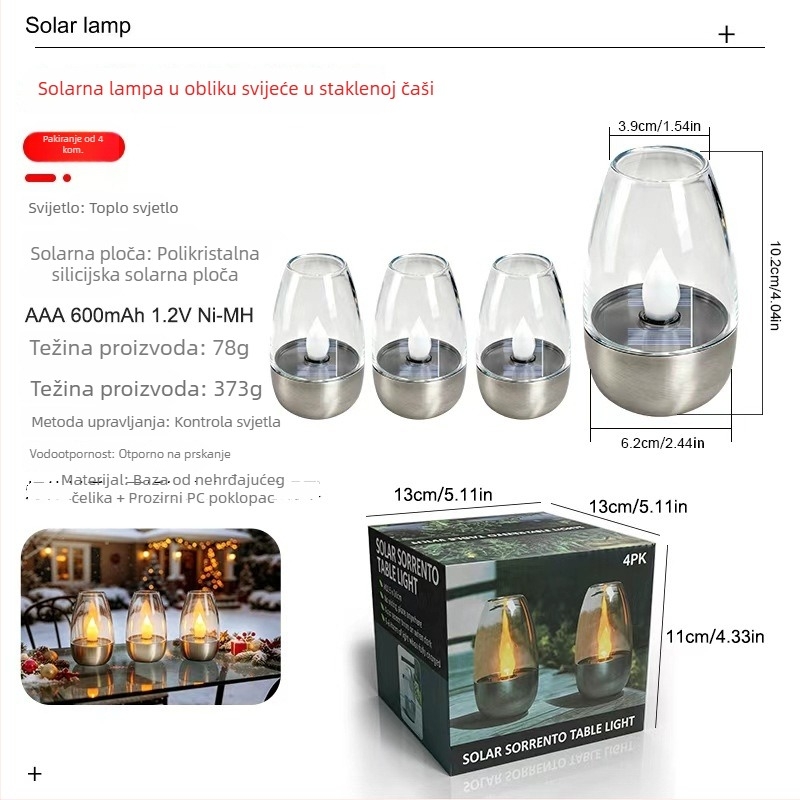 Solarne LED svijeće za vanjsku upotrebu, vodootporno vrtno rasvjetno krajolje, ambientno svjetlo od nehrđajućeg čelika u obliku čaše za vino