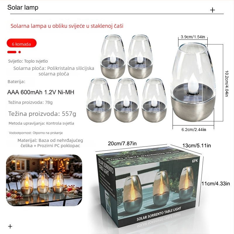Solarne LED svijeće za vanjsku upotrebu, vodootporno vrtno rasvjetno krajolje, ambientno svjetlo od nehrđajućeg čelika u obliku čaše za vino