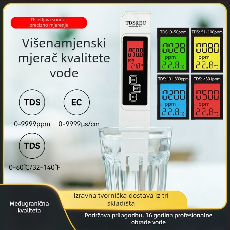 TDS tester za kvalitetu vode, visokoprecizno mjerenje EC, prikaz boja u četiri razine, OEM/ODM podrška