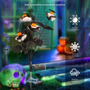 Nova LED solarna Halloween dekorativna svjetla s 4 tikve fenjera u boji tamne ruže, IP65 vodootporna, bez kablova