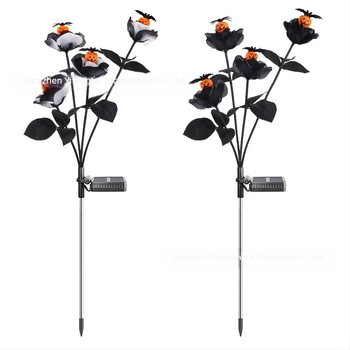 Nova LED solarna Halloween dekorativna svjetla s 4 tikve fenjera u boji tamne ruže, IP65 vodootporna, bez kablova