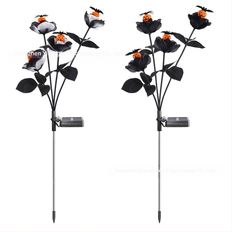 Nova LED solarna Halloween dekorativna svjetla s 4 tikve fenjera u boji tamne ruže, IP65 vodootporna, bez kablova