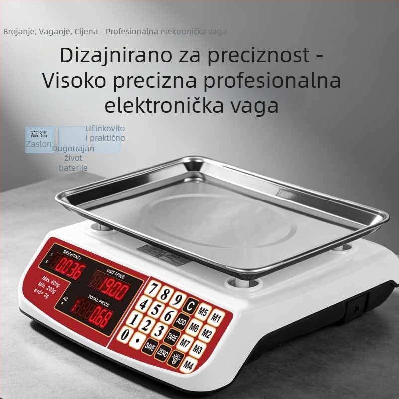 Kompaktna vodootporna i otporna na prašinu elektronička vaga za označavanje cijena, za trgovinski štand, s HD zaslonom, kapacitet 0-30 kg