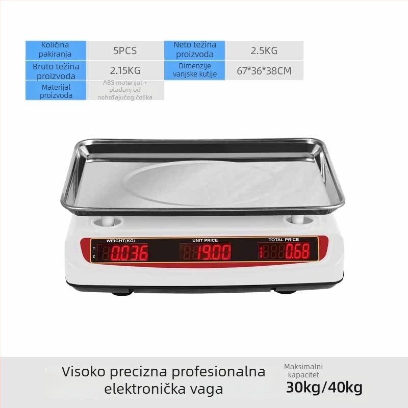 Kompaktna vodootporna i otporna na prašinu elektronička vaga za označavanje cijena, za trgovinski štand, s HD zaslonom, kapacitet 0-30 kg