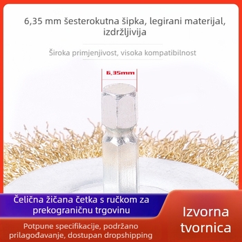 Peroom tip šestougaona četka od čelične žice s čašastom glavom, za bušilice i kutne brusilice, promjer 38 mm, osovina 6 mm, debljina 5 mm.