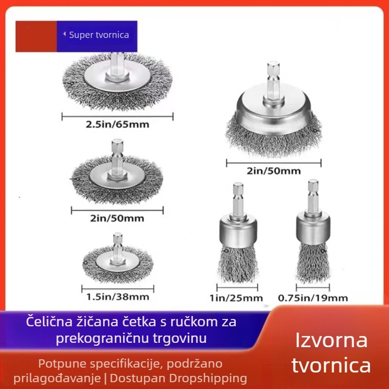Peroom tip šestougaona četka od čelične žice s čašastom glavom, za bušilice i kutne brusilice, promjer 38 mm, osovina 6 mm, debljina 5 mm.
