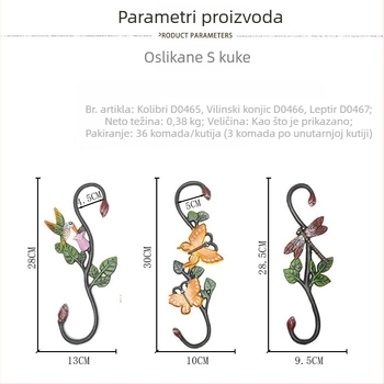 S-oblik kukasti od kovanog željeza s motivom životinje, za viseće košare i posude, vrtna dekoracija