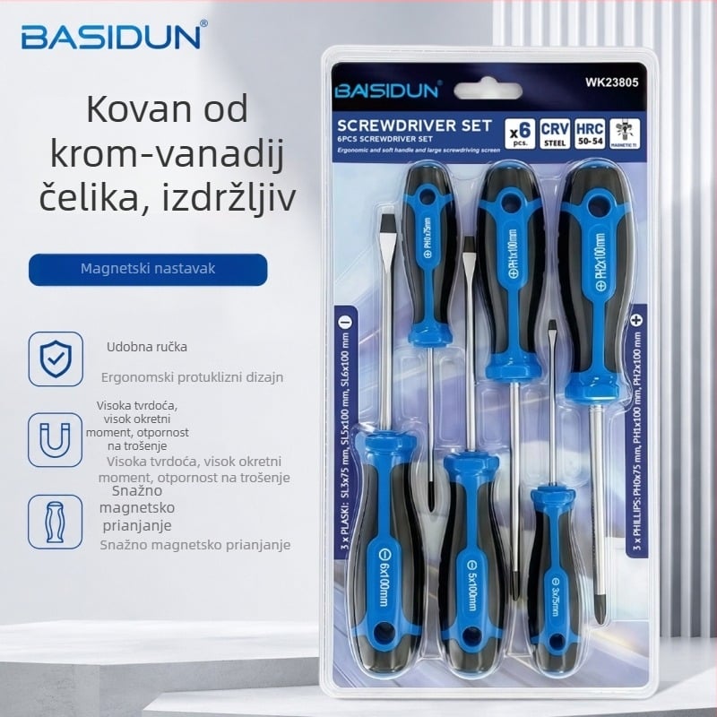 Šestokomponentni magnetski Phillips odvijač set, Cr-V čelik