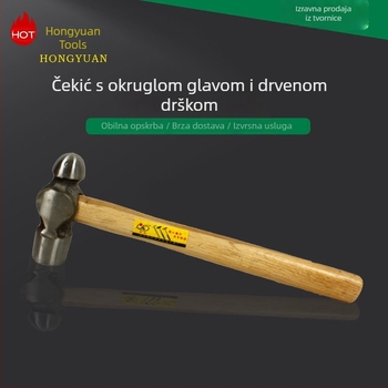 Čekić s drvenom drškom i okruglom glavom, visokougljični čelik, višenamjenski alat za gradnju i renoviranje