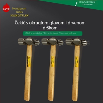 Čekić s drvenom drškom i okruglom glavom, visokougljični čelik, višenamjenski alat za gradnju i renoviranje