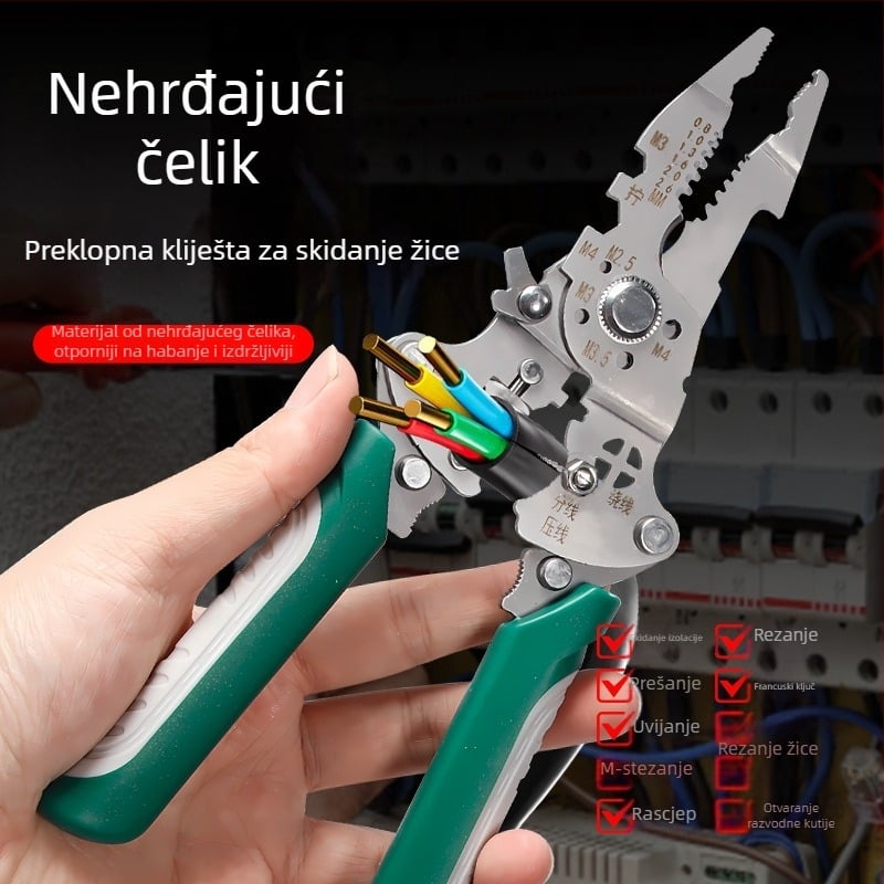 Sklopivi nehrđajući čelični električarski kliješta – višenamjenski alat za skidanje izolacije, uvijanje, navijanje i rezanje žica