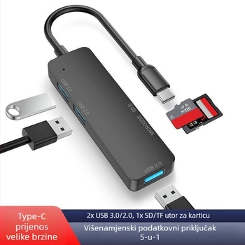 Type-C docking stanica s čitačem kartica — USB pet-in-one hub za stolno računalo, telefon i prijenosno računalo