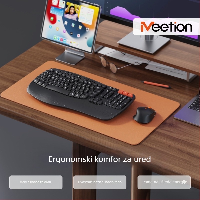 Bežični set tipkovnice i miša Meetion DirectorD s ergonomski vertikalnim zahvatom i podrškom za dlan