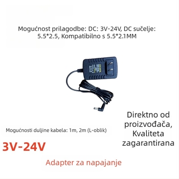 Ugaoni napajanje 12V 2A za usmjerivač, set-top box i LED traku, s produžnim kabelima od 2 m i 1 m