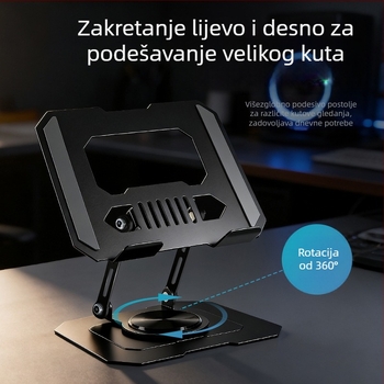 360° rotirajući držač za tablete od ugljičnog čelika – multifunkcionalan, prijenosan i sklopiv, kompatibilan s tabletima, iPadom i telefonom