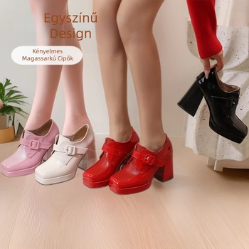 Amazon Külkereskedelmi Divat Négyzetes Fejű Vastag Alsó 34-44 Méretkód Egyszínű Csatos Női Egyszínű Cipők 2025 Kora Tavasszal
