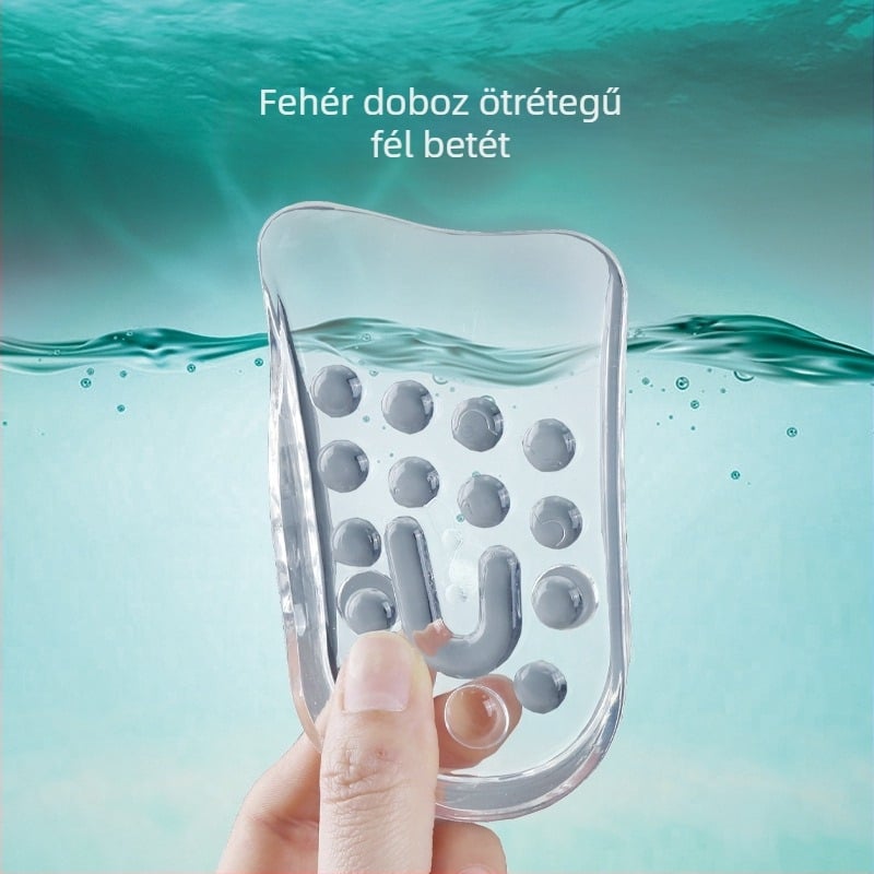 Átlátszó ötrétegű, férfiak és nők számára egyaránt állítható magasságú, láthatatlan, félpárna alakú sarokpárna