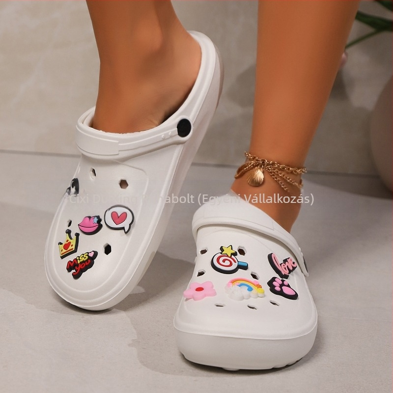 Japán stílusú Eva klumpa nőknek, nyári páros csúszásgátló aranyos rajzfilm kültéri vastag talpú strandszandál férfiaknak, divatos az Instagramon