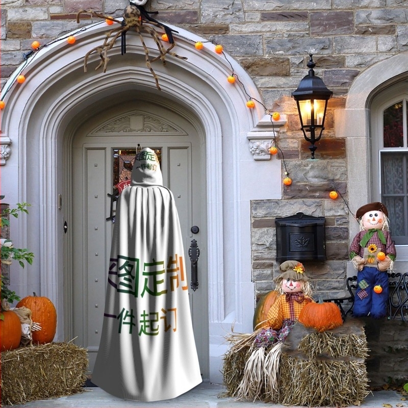 Határokon átnyúló nagykereskedelmi egy darab selyemből készült képnyomtatott halloweeni kapucnis köpeny köpeny karácsonyi felnőtt kapucnis köpeny