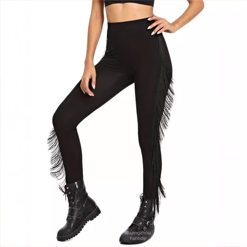 Fekete bojtos, bojtos, dekoratív lezser leggings 2422